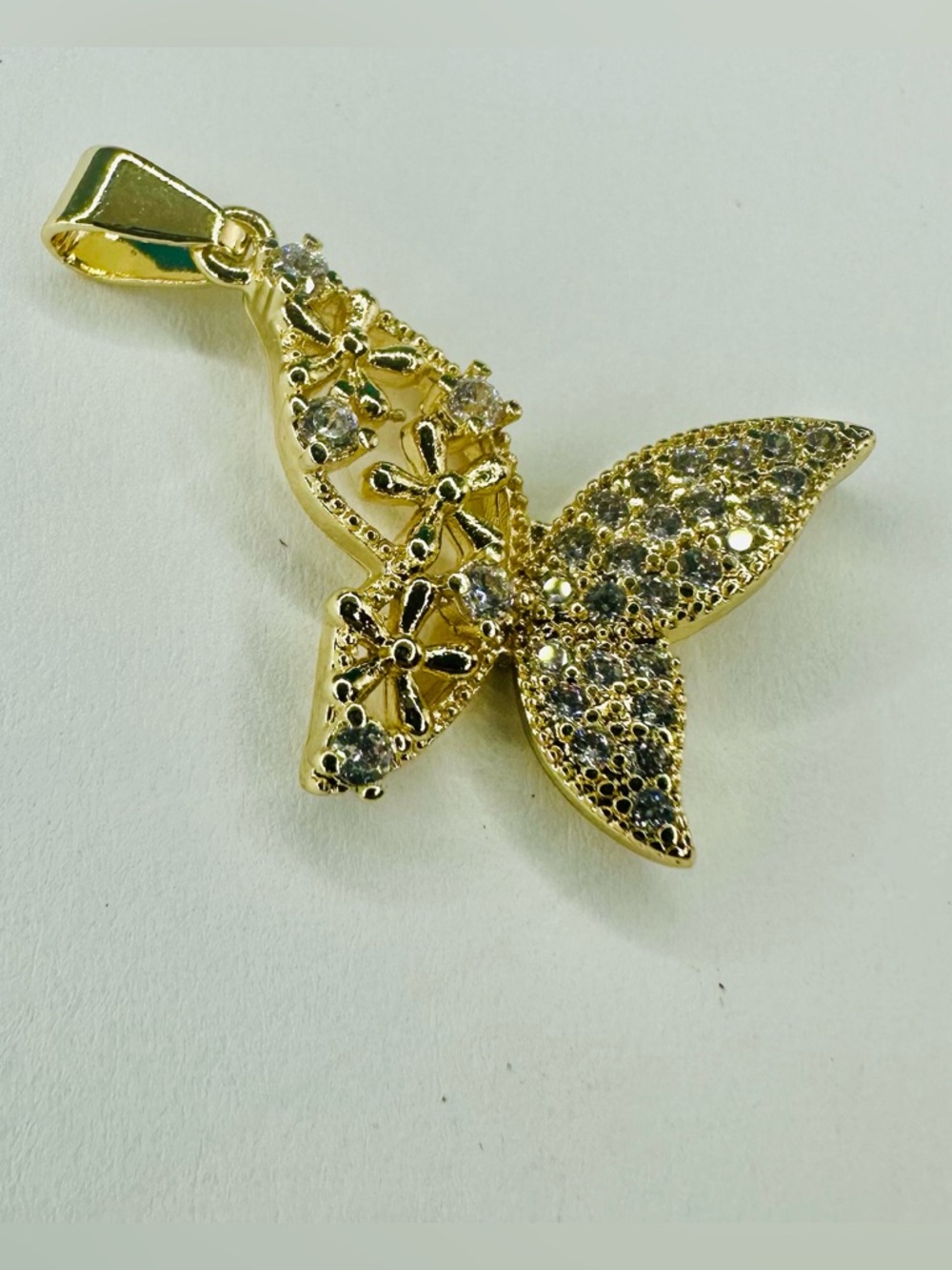 Gold Butterfly Pendant CZ Necklace Charm Micro Pave Statement